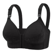 LLYwey Daisy Bra Clearance Elderly Bras Without Underwire Plus Size Underwear Front Button Style Bra Comfortable Cotton Bra Big Girls Size Cotton Racerback Bra Style LW-29 Black XXL